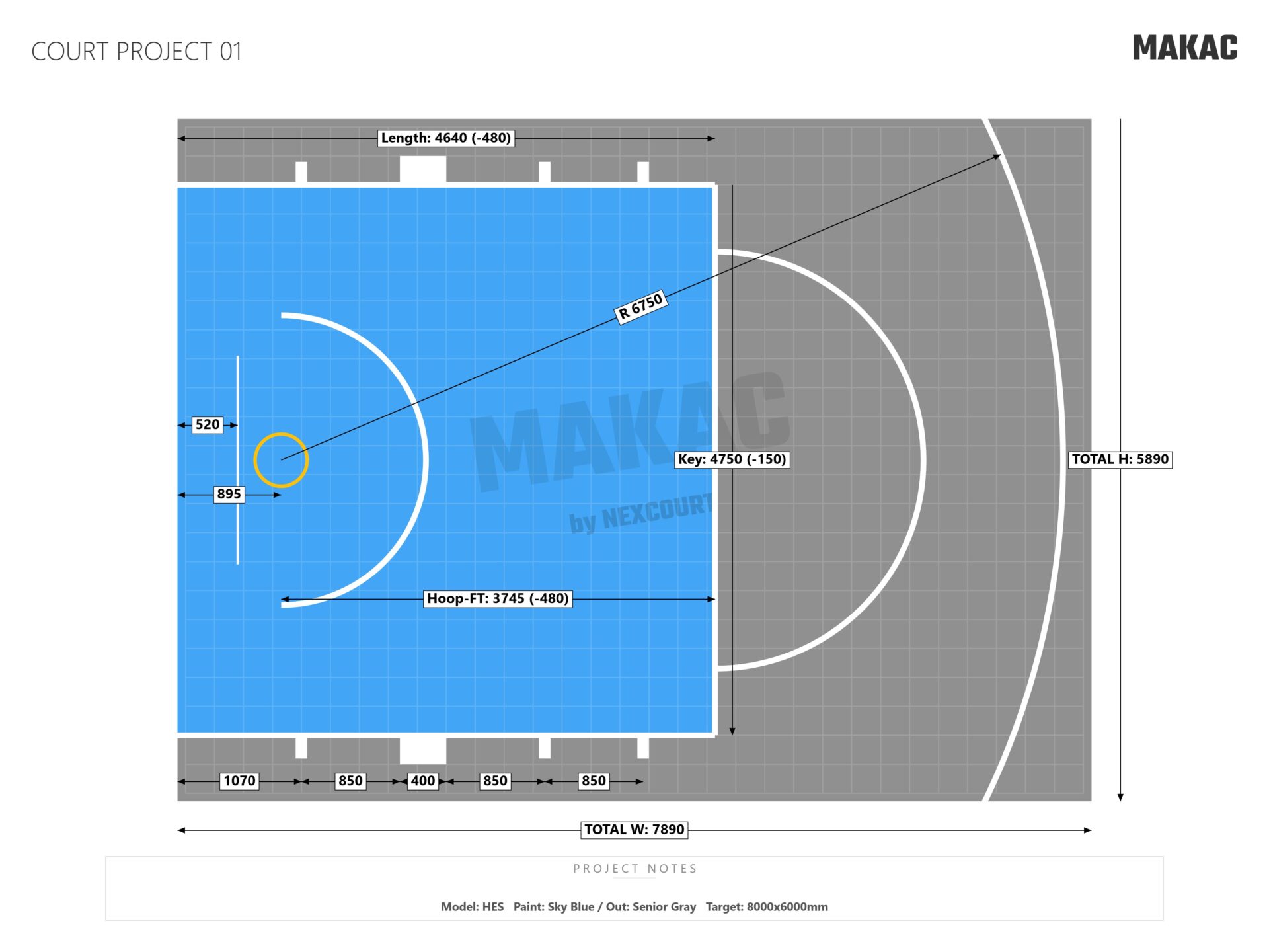 MAKACによる完全オーダーメイドバスケットコート設計図サンプル