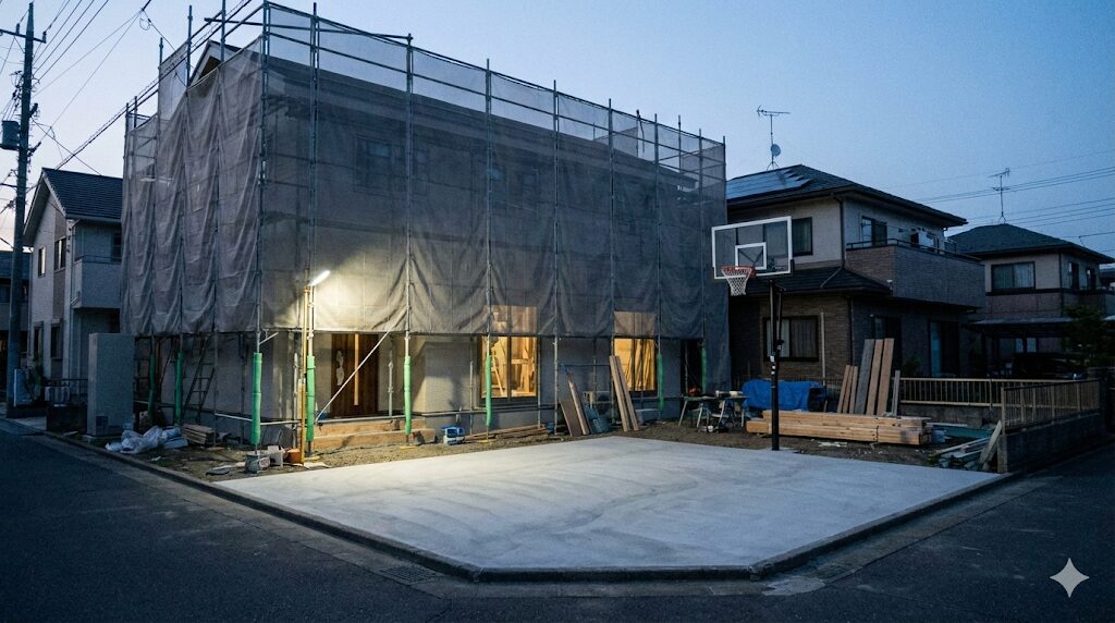 新築の外構計画に「バスケットコート」を入れるメリット｜土間コンクリートの打設タイミング