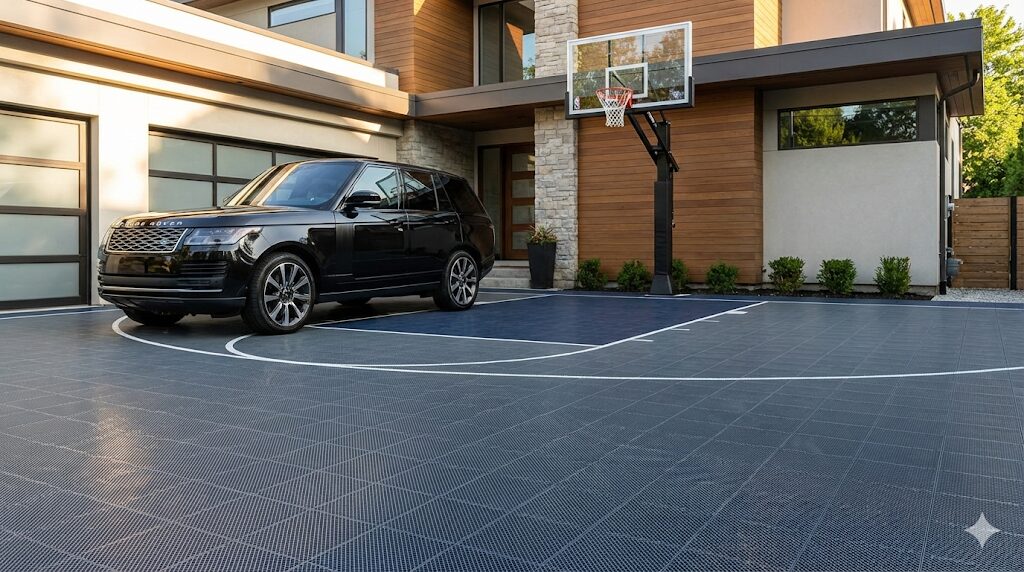 駐車場にバスケットコートを作る｜車が乗っても大丈夫？スポーツタイルの耐荷重とタイヤ痕対策