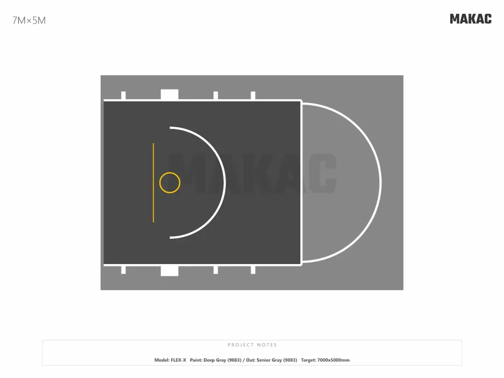 7m×5mの自宅バスケットコートのレイアウト図（MAKACシミュレーターで設計）
