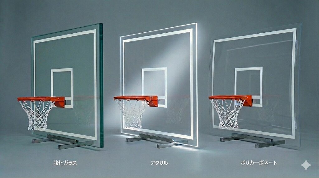 バスケットゴールの「バックボード」素材比較｜ポリカ・アクリル・強化ガラスの違い