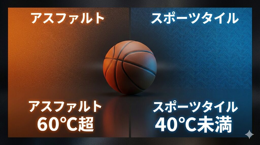 アスファルトとスポーツタイルの温度差