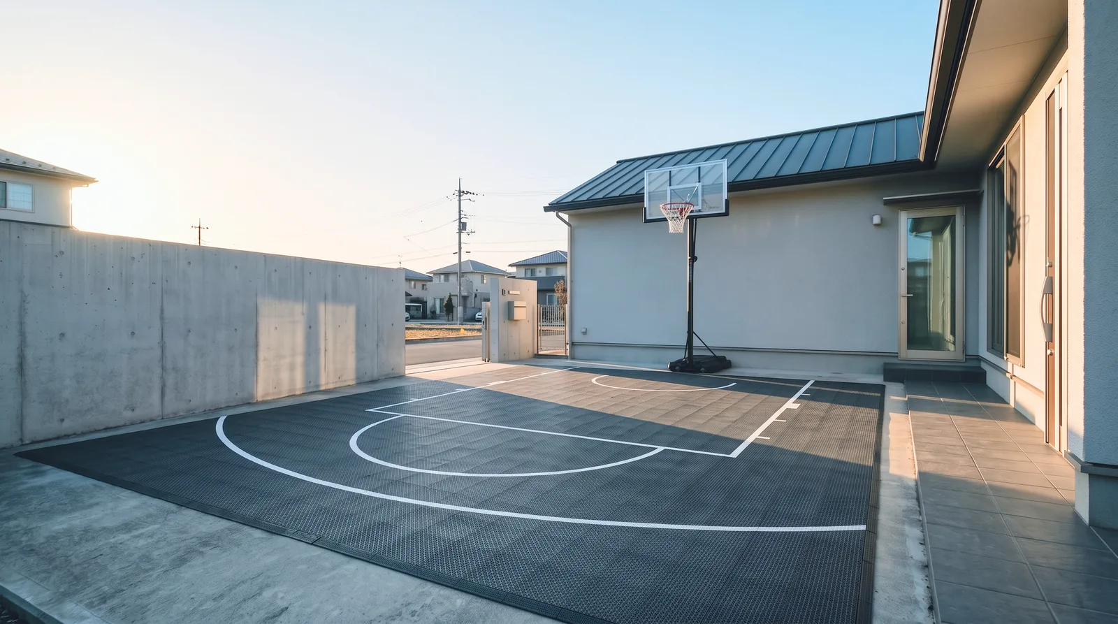 自宅駐車場に設置した屋外バスケットコート（イメージ）